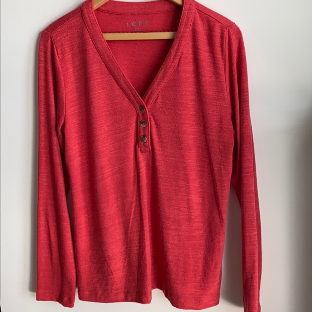 Coral colored long sleeve LOFT shirt
